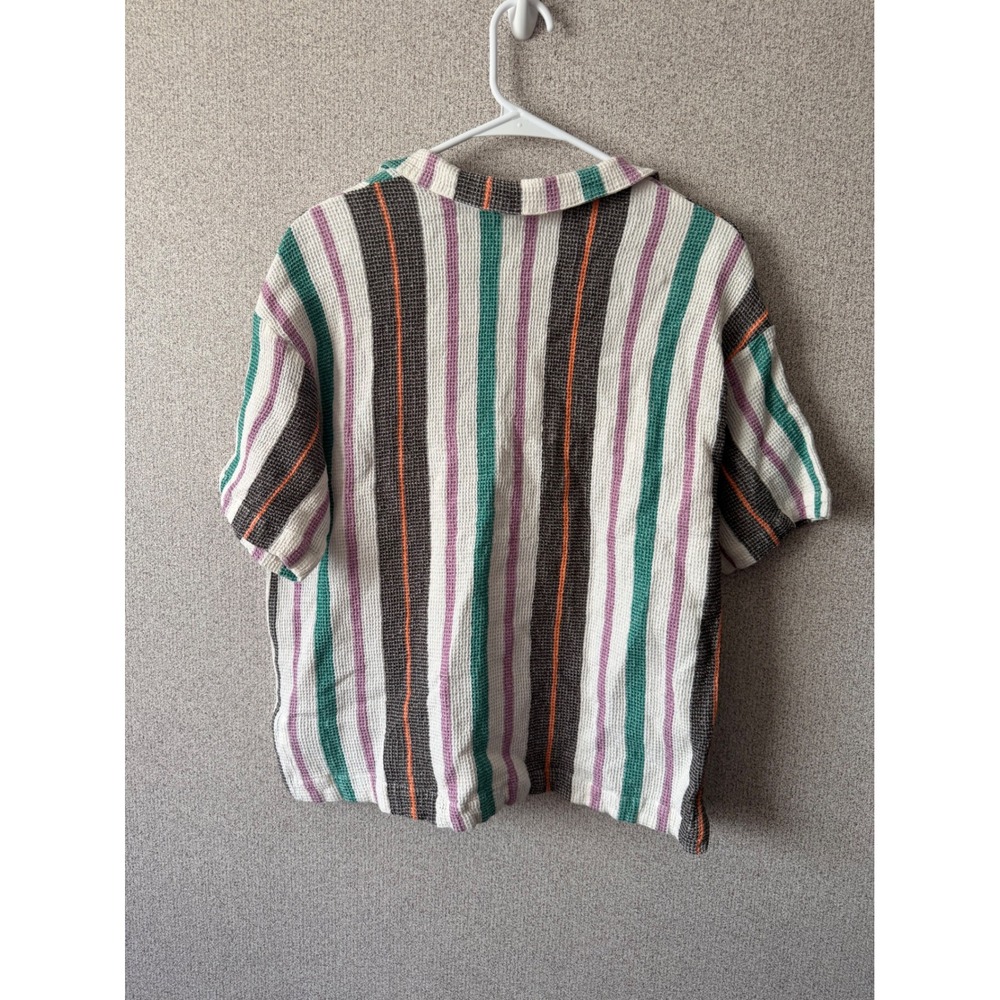 Free People Striped Waffle Knit Henley Polo Shirt Multi Color Short Sleeve Large - Picture 6 of 6